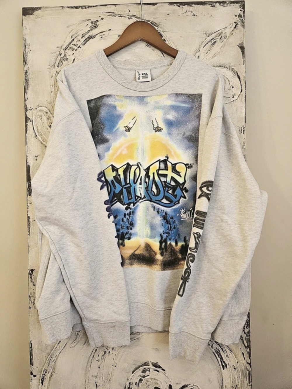 Champion Graphic Sweatshirt Gray & Blue 2XL